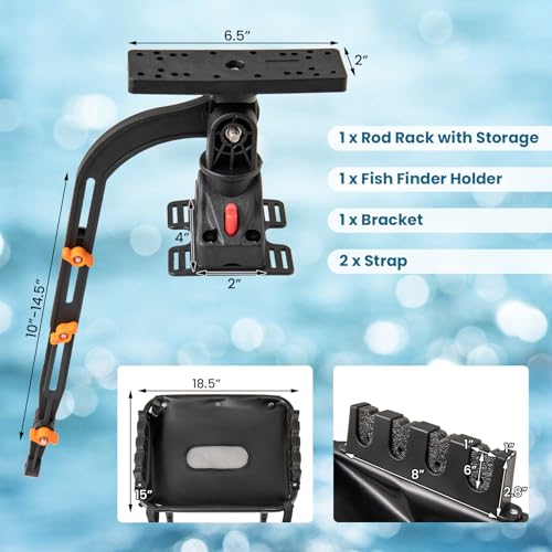Goplus Fishing Float Tube Accessories, 360° Rotatable Fish Finder Holder w/ Mount Bracket, Rod Rack w/ Storage Basket fit ...