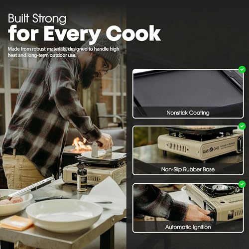 GasOne GS-3400P-KIT Propane or Butane Gas Stove with Flat Top Griddle Included – Dual Fuel Propane Grill Tent Stove Burner...