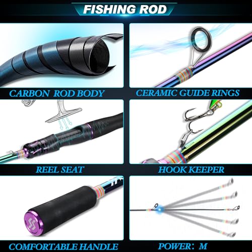 Sougayilang 2 Packs Spinning Fishing Reel Rod Combo, Two Pieces Colorful Poratble Light Weight Fishing Rod with Powerful F...