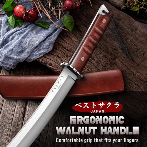 DRGSKL Japanese Fixed Blade Knife - Tanto Knives with Wooden Sheath - Survival Knives with Full Tang Handle - Bushcraft kn...