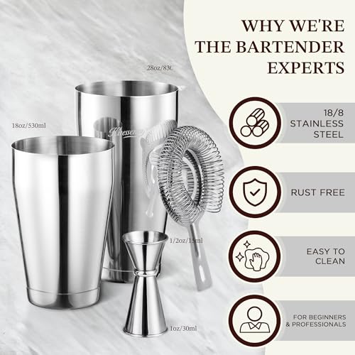 KITESSENSU Boston Cocktail Shaker Set, 8-Piece Professional Bartender Kit with Stainless Steel Martini Drink Mixer, Hawtho...
