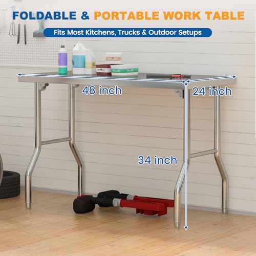 Chingoo Stainless Steel Folding Table 48 x 24 Inch Commercial Workbench, Collapsible Portable Utility Table for Kitchen, O...