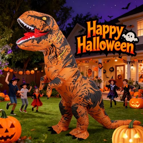 JASHKE Inflatable Dinosaur Costume for Adult Halloween Dinosaur Costumes Blow up T rex Costume for Adults