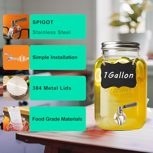 Galssmagic 1 Gallon Glass Drink Dispenser with Stand,2 Pack Glass Beverage Dispenser with Stainless Steel Spigot,Water Lem...