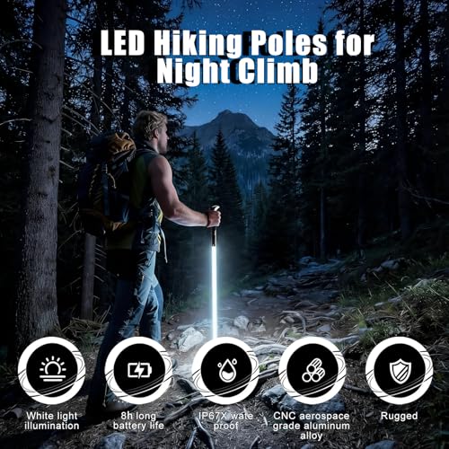 Hiking Poles with LED Light, Recharged Glowing Hiking Sticks, 360-Degree Soft Lighting, Ultra-Light Carbon Fiber & Aluminu...