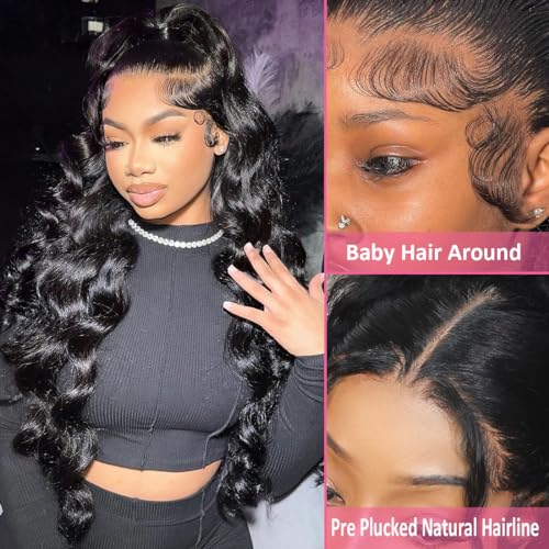 22inch 13x6 Lace Front Wigs Human Hair Pre Plucked 180% Density Body Wave HD Lace Front Wigs Frontal Wigs for Women Human Hair Wig with Baby Hair Natural Color