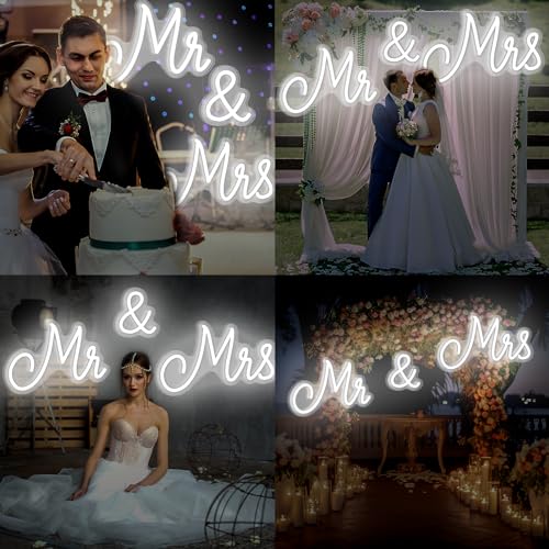 Kittmip Mr and Mrs Neon Sign for Wedding 36.81 x 10.24 Inch Neon Light LED Backdrop Wall Decor USB Wedding Reception Decor...