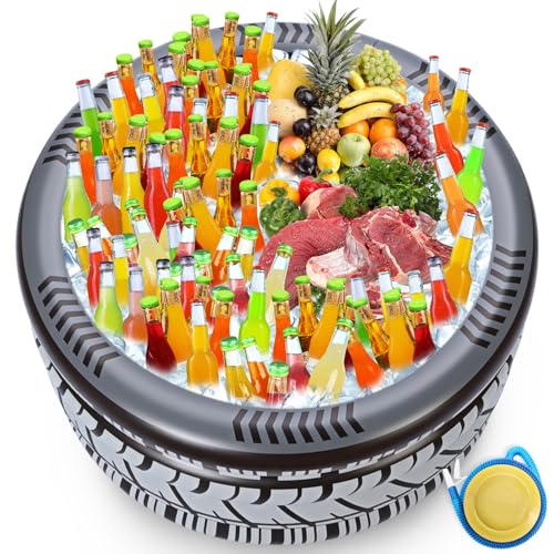 Soulchen 150+ Cans Inflatable Tire Tubes Cooler Large Capacity Inflatable Floating Ice Cooler with Pump Ice Buffet Food Dr...