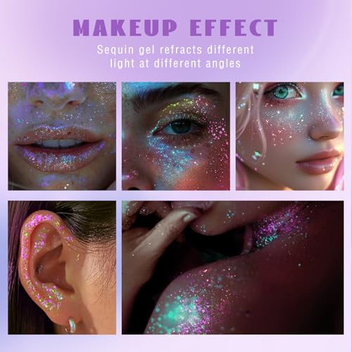 HOSAILY Roll-on Holographic Body Glitter Gel for Face Hair, Chameleon Color Changing Glitter Gel Under Light, Chunky Merma...
