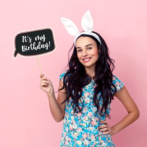 Party Birthday Photo Booth Props, 30Pcs Set of Happy Birthday Selfie Party Supplies with Real Glitter Cute Bday Designs fo...
