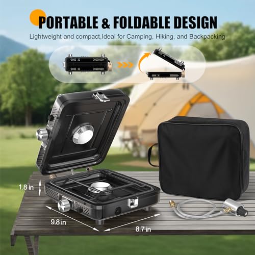 Camping Stove - 2-Burner Propane Camp Stove with Push-Button Instant Ignition,Adjustable Stove with Carry Bag & Handle for...