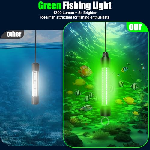 Underwater Fishing Light Compatible for Milwaukee 18V Battery, IP68 Waterproof Green Fishing Light, 1300 Lumens Fish Attra...