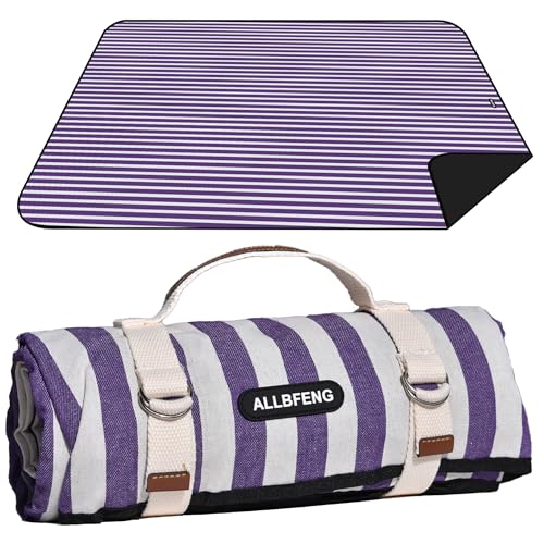 ALLBFENG 60”x 80” Picnic Blanket Waterproof and Foldable Beach Blanket, 5-Layer Outdoor Mat with Carry Strap for 6 to 8 Ad...