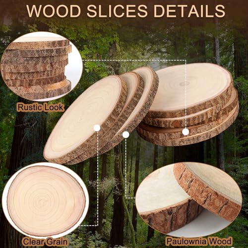 Adrattnay 8pcs Wood Slices for Centerpieces 12-13Inches, Round Paulownia Wood Circles for Table Decor, Rustic Wedding, Bab...