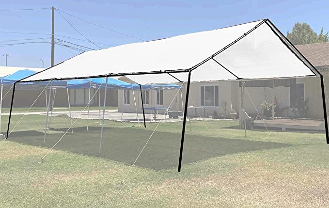 (White) Super Heavy Duty Mesh Tarp Net Sail Sun Shade Awning and Fence Screen Patio and Canopy Cover (6' x 10') Finished S...