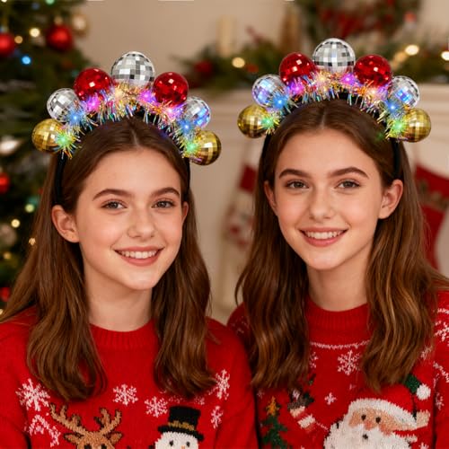 Asikkon New Year Light Up Disco Ball Headband LED Disco Headwear for Women Girl New Year Holiday Parties