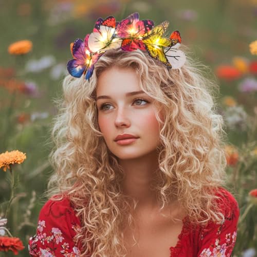 Gangel Light Up Butterfly Headband LED Glowing Hairbands Sparkling Butterfly Headpiece Party Costume Headbands for Women