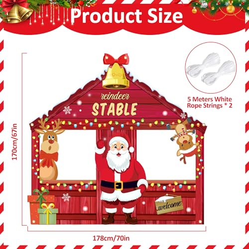 Christmas Reindeer Stable Photo Booth Santa Claus Party Background Christmas Elk Reindeer Hanging Sign Backdrop Xmas Holid...