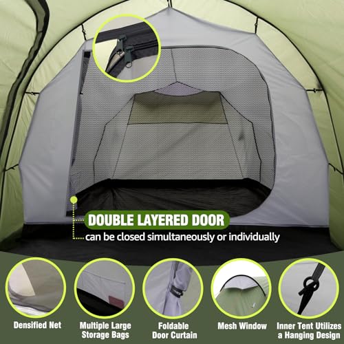 Chihee Camping Tents Tunnel Tent 4 Person Family Tents with 2 Doors Extra Large Weatherproof Shelter 4 Seasons Tents with ...
