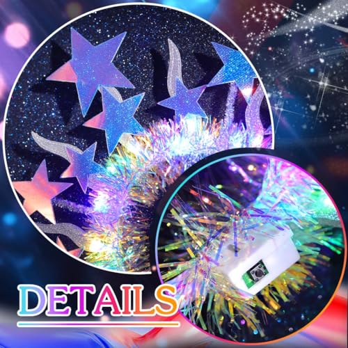 Formery Light Up Star Halo Crown Silver Celestial Goddess Headband Glitter LED Hair Accessories for Women