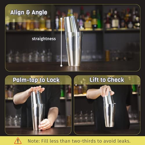 Nexsujo Boston Cocktail Shaker Set, 4-Piece Bar Tools Set, Professional Bar Set with Boston Shaker, Bar Spoon, Jigger, Haw...