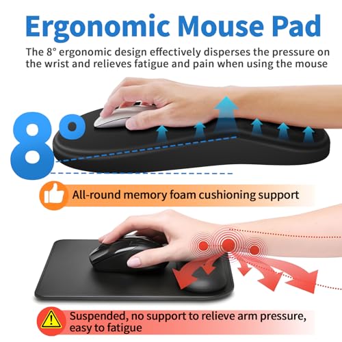 YIWEI Ergonomic Mouse Pad with Wrist Support - Gel Memory Foam Mouse Mat for Computer Keyboard & Laptop - Non-Slip Base, P...