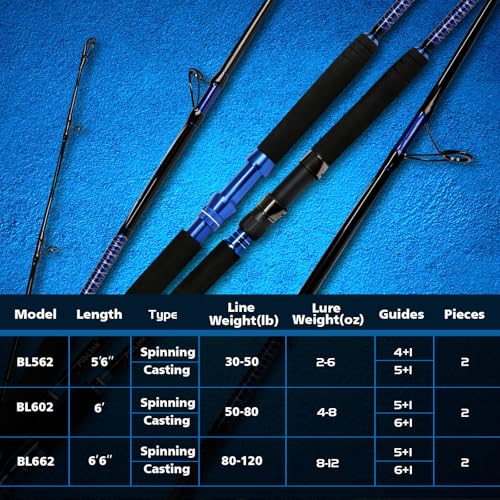 Fiblink Spinning & Casting Fishing Rod Carbon Fiber Jigging Rod 2 Piece Twin-Tip Fishing Jig Rod Portable Travel Fishing P...