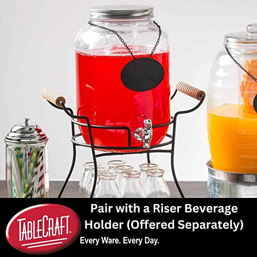 TableCraft BDG3000, 2 Gallon Mason Jar Glass Beverage Dispenser, 7.75" x 10.25" x 12.25", Includes Chrome Plated Faucet, I...