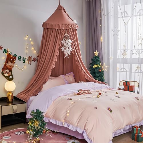 VETHIN Bed Canopy for Girls,Princess Round Dome Dreamy Mosquito Net Bedding Girls Room Castle Play Tent Hanging House Deco...