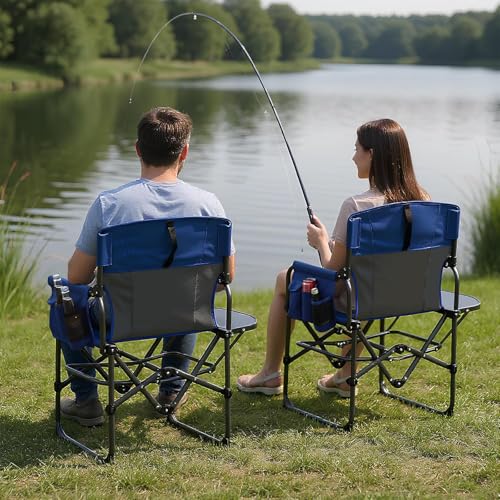 2 Pack Directors Camping Chairs with Side Table & Pocket, Heavy Duty 400LB Capacity Portable Folding Chairs for Adults, Ou...