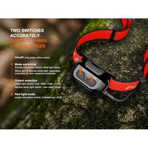 Fenix HP12R-T 1300 Lumen Rechargeable Running Headlamp ? Split Battery Design, White/Neutral White/Red Light Modes with Lumentac Organizer (Black)