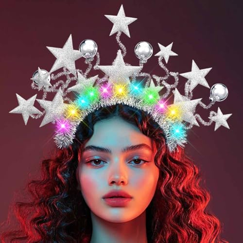 DRESBE Light Up Star Headband New Year LED Headbands Glow NYE Party Hair Accessories for Women