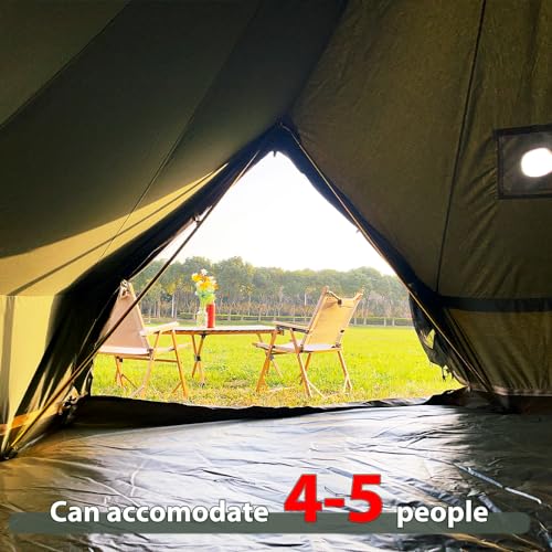 WaldZimmer Cotton Canvas Bell Tent with Stove Jack, Roomy Yurt for Family Glamping Camping, 4 Season Tent with Zipped Remo...