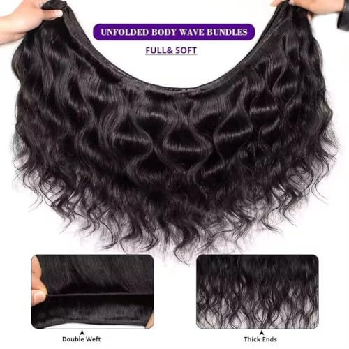 12A Human Hair Bundles 16 18 20 Inch Body Wave Bundles Human Hair 100% Unprocessed Brazilian Virgin Weave 3 Bundle for Women Natural Black Wet and Wavy Human Hair Extensions