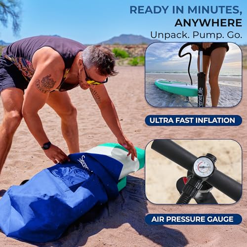 SereneLife Stand Up Inflatable Paddle Board with Premium SUP Accessories – Wide Stable Design with Non-Slip EVA Deck Pad f...