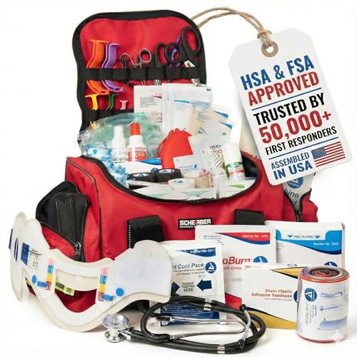 Scherber First Responder Fully-Stocked Large Professional Essentials EMT/EMS Trauma Kit | HSA/FSA Approved | Reflective Ba...