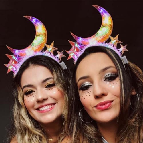 JEWEKY Light Up Moon Headband Star Headbands Led New Year's Eve Party Hair Accessories for Women