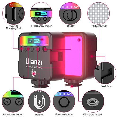 ULANZI VL49 RGB Video Lights, LED Camera Light 360° Full Color Portable Photography Lighting w 3 Cold Shoe, 2000mAh Rechar...