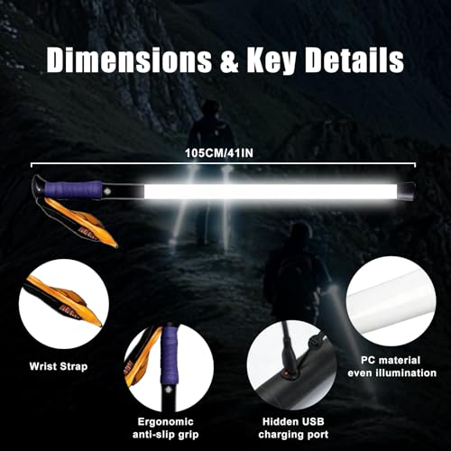 Hiking Poles with LED Light, Recharged Glowing Hiking Sticks, 360-Degree Soft Lighting, Ultra-Light Carbon Fiber & Aluminu...