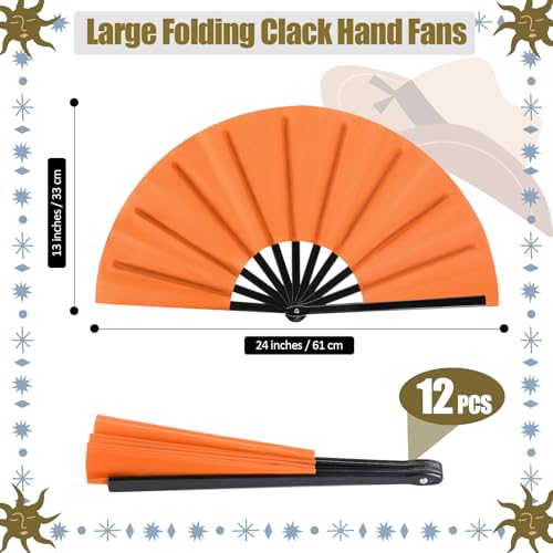 Blulu 12 Pcs Large Folding Fans for Line Dancing 13 Inch Boots on the Ground Fans for Line Dancing for Women Men Big Silk ...