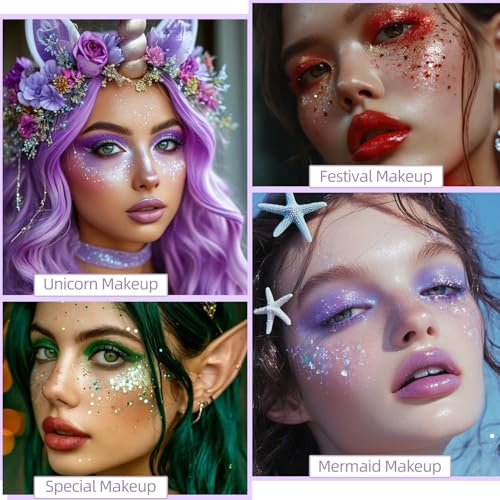 Glow in The Dark Glitter Gel with UV Neon Liquid Eyeliner Pen Set, Face Painting Makeup Kit, Christmas Mardi Gras Valentin...