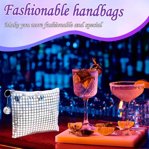 WPZQBW 12 Pcs Disco Party Favors Disco Cosmetics Bag，Silver Glitter Sequin Makeup Handbag，Makeup Bag Hair Scrunchies Compa...