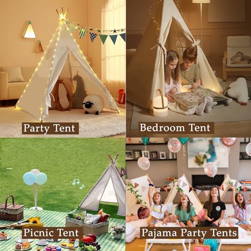 MBJZSL 6 Packs Teepee Tent for Kids with 10ft String Lights, Indoor Play Teepee Tent for Girls & Boys, Foldable Tents for ...