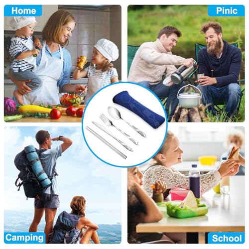20PCS Premium Travel Utensils With Case, Stainless Steel Reusable Portable Utensils Set With Case, Lengnoyp Travel Silverw...