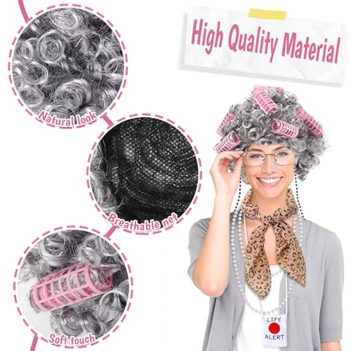 Boutrele Old Lady Costume for Kids Women,100 Days of School Costume Girls,Granny Grandma Costumes Wig Accessories