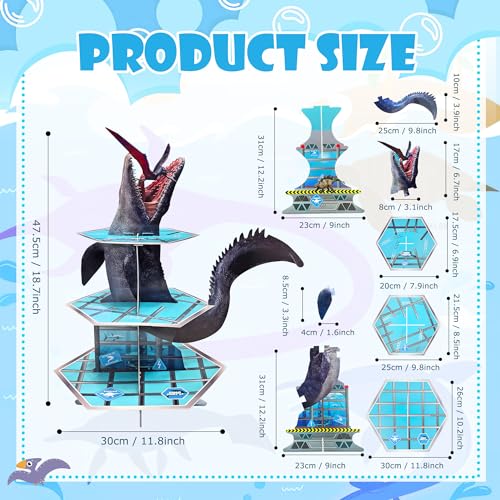 GLURUITE Mosasaurus Dinosaur Cupcake Stand Party Decorations Mosasaurus Cupcake Holder Dinosaur Dessert Tower for Dinosaur...