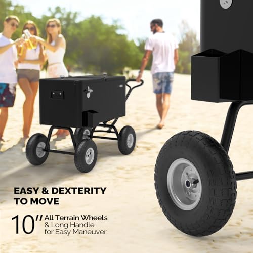 VINGLI 80 Quart Wagon Rolling Cooler Ice Chest, w/Long Handle and 10" Wheels, Portable Beach Patio Party Bar Cold Drink Be...