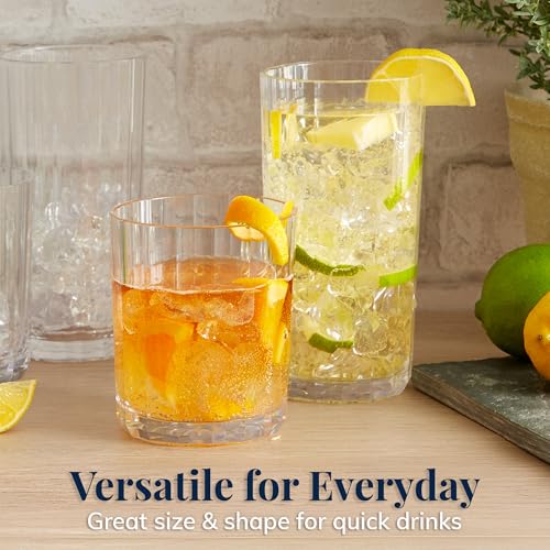 US Acrylic Faceted Clear Plastic Reusable Drinking Glasses (Set of 8) 14oz Rocks & 18oz Water Cups, BPA-Free Tumblers, Mad...