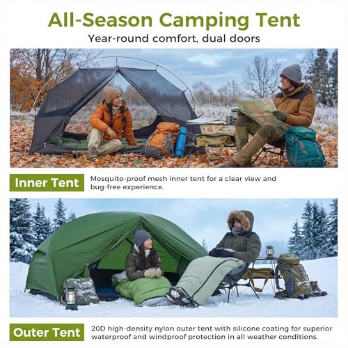 ATEPA Voyage 1-2 Person Backpacking Tent, 4 Season Ultralight Compact Tent, 4000mm Waterproof 20D Nylon Rainfly & Aluminum...