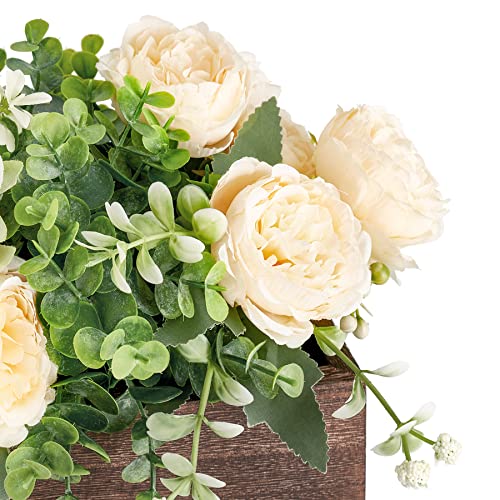 Dahey Centerpiece Table Decorations for Dining Room Farmhouse Table Centerpieces Decor Wood Tray with 3 Artificial Flowers...